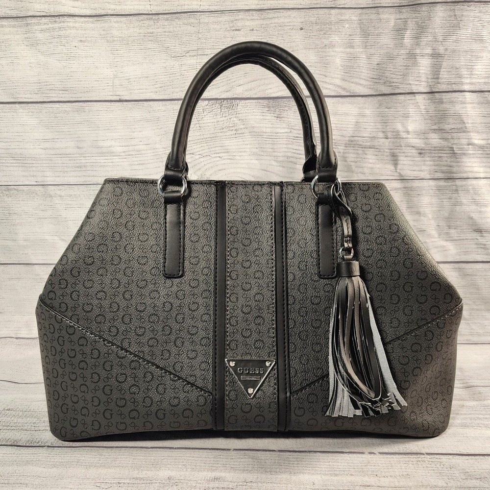 GUESS Coal Gray Logo Monogram Satchel Handbag HH646330 NWT